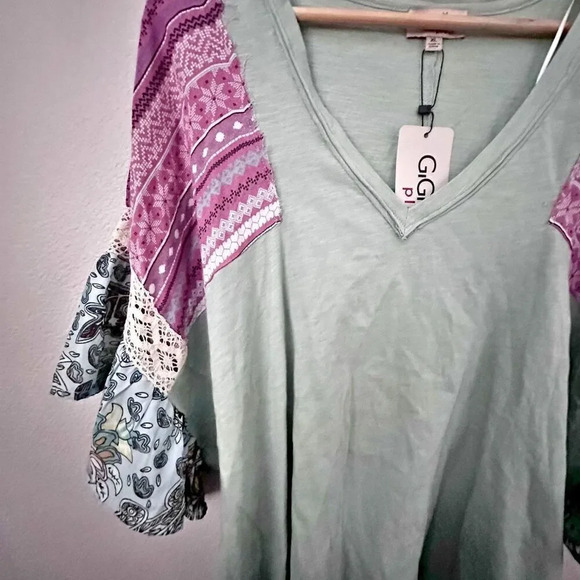 GOGIO + PLUS | NWT Boutique Blouse Crochet Boho Detail Ruffle Dolman | Size XL - Picture 4 of 10